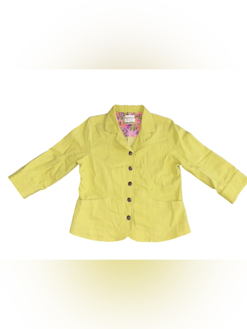Christopher & Banks Petite Medium Yellow/green Button Front Jacket Floral Lining